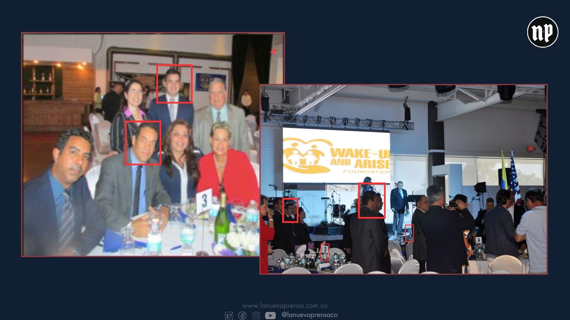 Foto izquierda: Mesa 3, ubicada a la derecha de la mesa de Uribe y Santamaría, en la que se ve a Antonio Intriago sentado y a Juan David Vélez de pie. Foto derecha. Perfil de la mesa donde se ve a Intriago y al excongresista Juan David Vélez (quien estaba originalmente sentado en la mesa 2), en una foto causal durante el evento. Foto izquierda: Mesa 3, ubicada a la derecha de la mesa de Uribe y Santamaría, en la que se ve a Antonio Intriago sentado y a Juan David Vélez de pie. Foto derecha. Perfil de la mesa donde se ve a Intriago y al excongresista Juan David Vélez (quien estaba originalmente sentado en la mesa 2), en una foto causal durante el evento.
