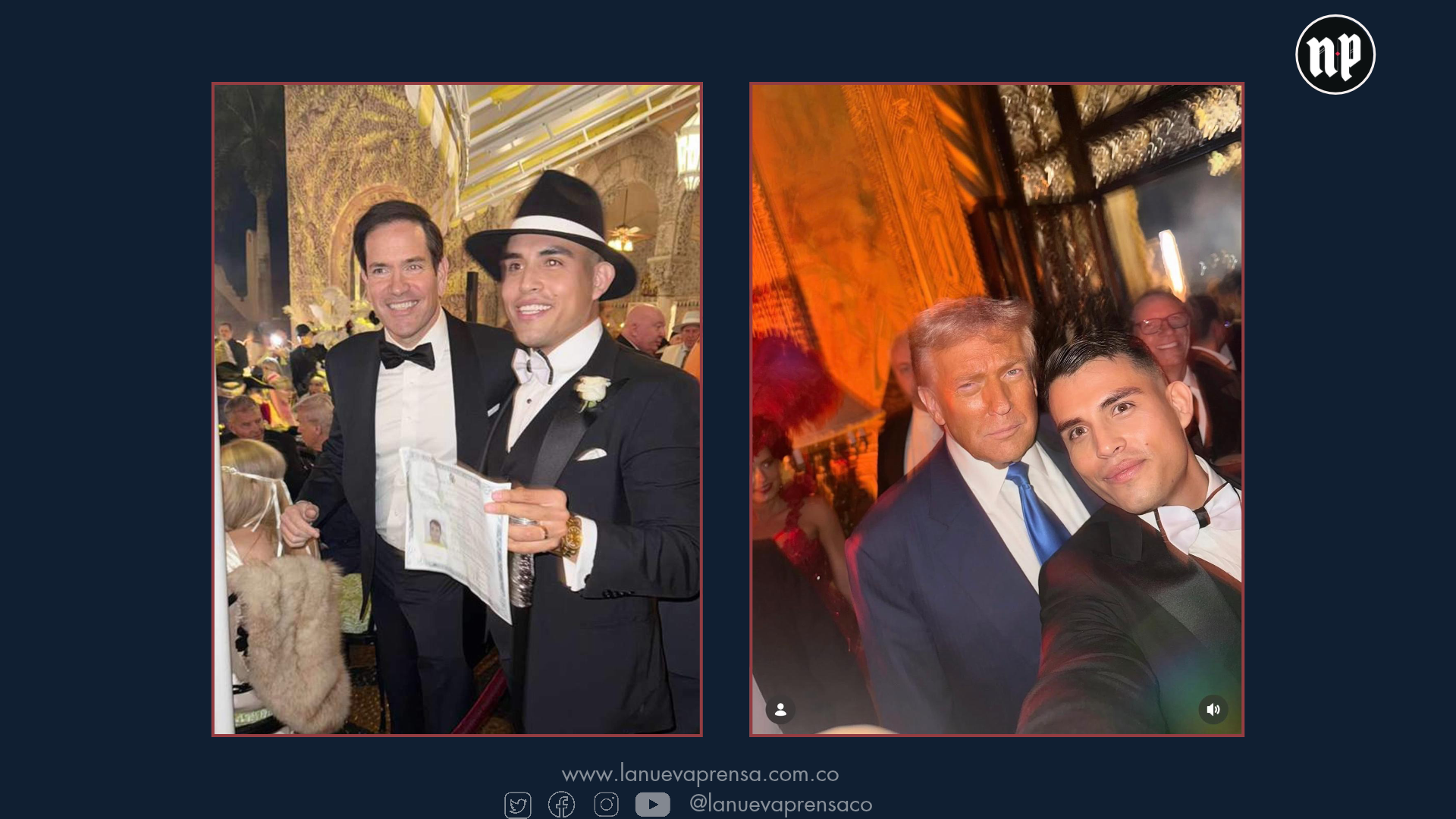 Izq. El entonces senador Marco Rubio junto a Andrés Depew, festejando la ciudadanía estadounidense del último. Der. Donald Trump y Andrés Depew, durante la misma celebración, en noviembre de 2025 en la residencia privada de Trump en Mar-a-Lago. Izq. El entonces senador Marco Rubio junto a Andrés Depew, festejando la ciudadanía estadounidense del último. Der. Donald Trump y Andrés Depew, durante la misma celebración, en noviembre de 2025 en la residencia privada de Trump en Mar-a-Lago.