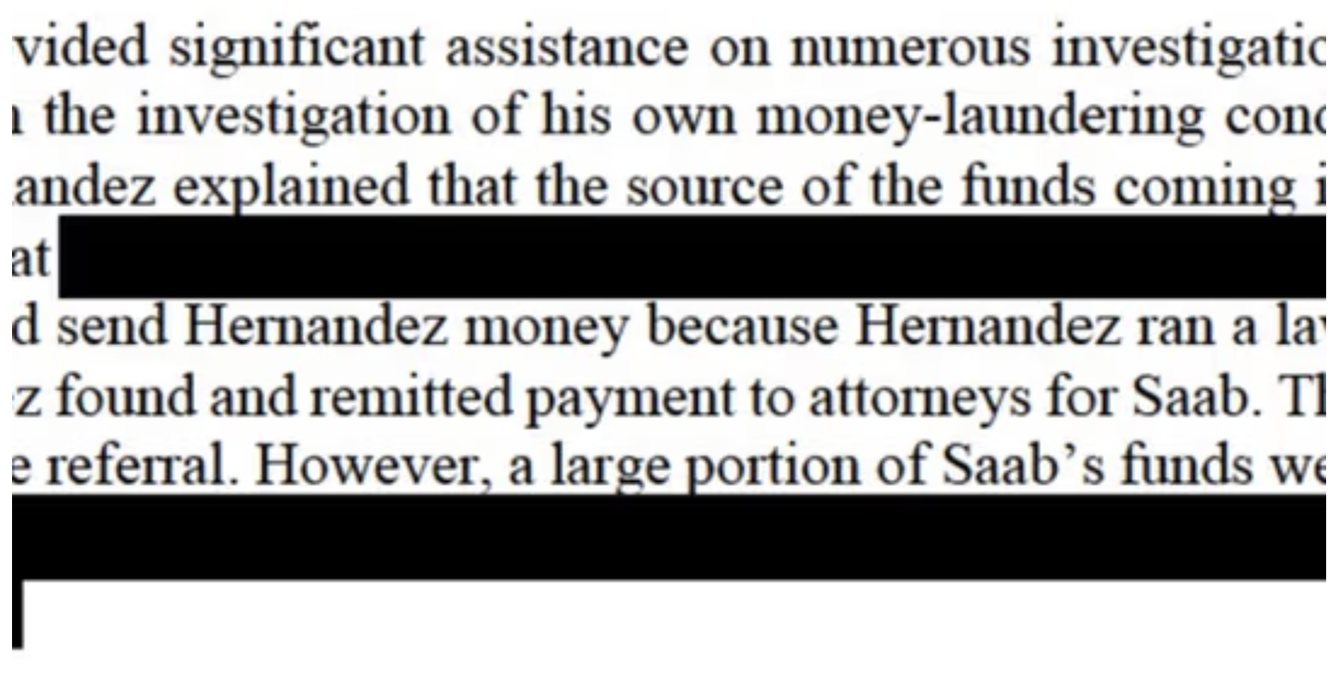 Fragmento censurado en el informe del asistente del fiscal de Nueva York Imagen CORTESÍA Fragmento censurado en el informe del asistente del fiscal de Nueva York Imagen CORTESÍA