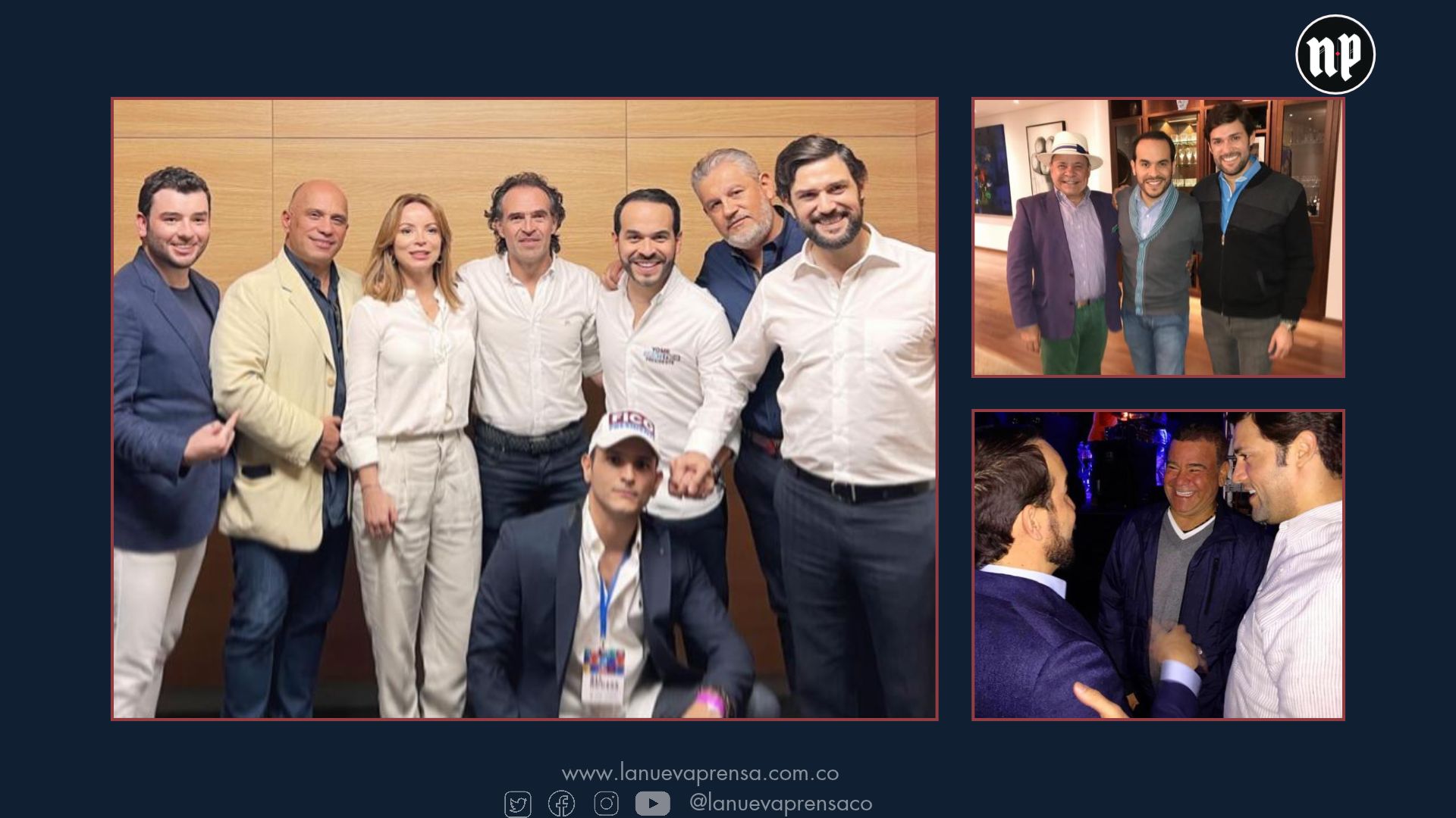 Foto izq, de izq. a der. Desconocido, Sergio Araújo (hermano de la hoy embajadora de Colombia en EE.UU.), desconocida, Fico Gutiérrez, Abelardo de la Espriella, Carlos Suárez (asesor de la campaña de De la Espriella y hoy presidente de la junta directiva de Ecopetrol), Alfred Santamaría, quien sostiene de la mano a De la Espriella. Abajo. José Uscátegui. Fort der. Arriba Abelardo de la Espriella Juris (padre), Abelardo de la Espriella hijo y hoy presidente y Alfred Santamaría. Foto der. Abajo Abelardo de la Espriella, Iván Villazón y Alfred Santamaría. Foto izq, de izq. a der. Desconocido, Sergio Araújo (hermano de la hoy embajadora de Colombia en EE.UU.), desconocida, Fico Gutiérrez, Abelardo de la Espriella, Carlos Suárez (asesor de la campaña de De la Espriella y hoy presidente de la junta directiva de Ecopetrol), Alfred Santamaría, quien sostiene de la mano a De la Espriella. Abajo. José Uscátegui. Fort der. Arriba Abelardo de la Espriella Juris (padre), Abelardo de la Espriella hijo y hoy presidente y Alfred Santamaría. Foto der. Abajo Abelardo de la Espriella, Iván Villazón y Alfred Santamaría.
