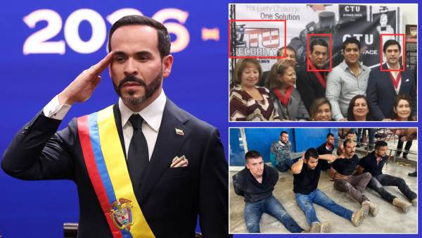 Izq.: Abelardo de la espriella. Arriba de izq. a der.: Antonio Intriago y Alfred Santamar&iacute;a. Inferior: parte del grupo de mercenarios durante su captura en Puerto pr&iacute;ncipe, Hait&iacute;.