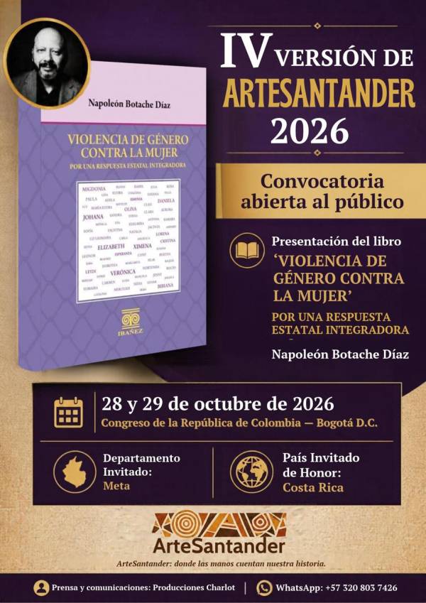 ARTESANTANDER 2026: la cultura santandereana llega al Congreso de la Rep&uacute;blica con la presentaci&oacute;n del libro &ldquo;VIOLENCIA DE G&Eacute;NERO CONTRA LA MUJER&rdquo;
